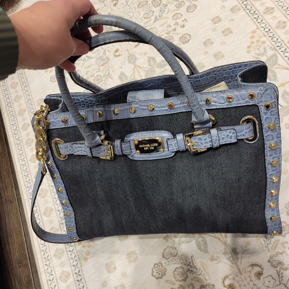 Michael Kors Denim and Gold Studded Satchel - Picture 16 of 16